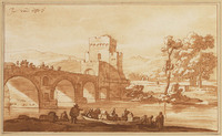 TvB G 6181
<br/>
Vierkante toren bij stenen boogbrug
<br/>
<em>Brouwer, Cornelis (ca. 1733 - 1803)</em>